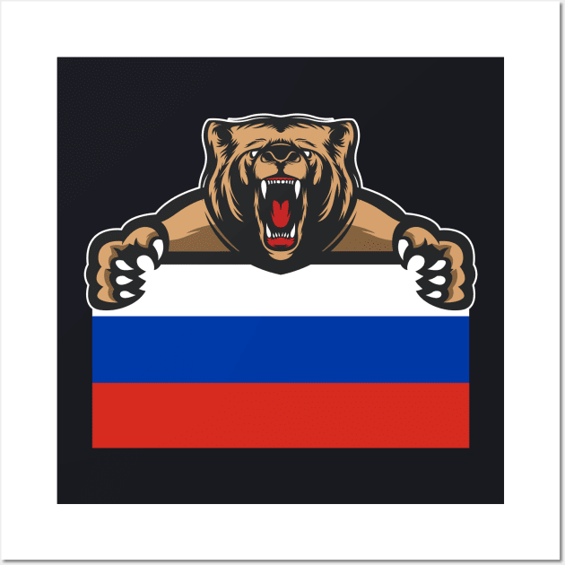 Russia Bear Flag Gift Wall Art by Foxxy Merch